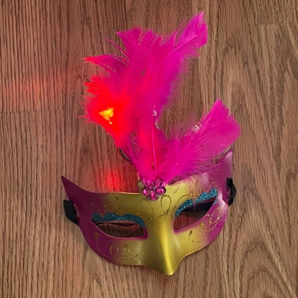 Party Mask Light Up Deep Pink Fuax Feather Masquerade Mask